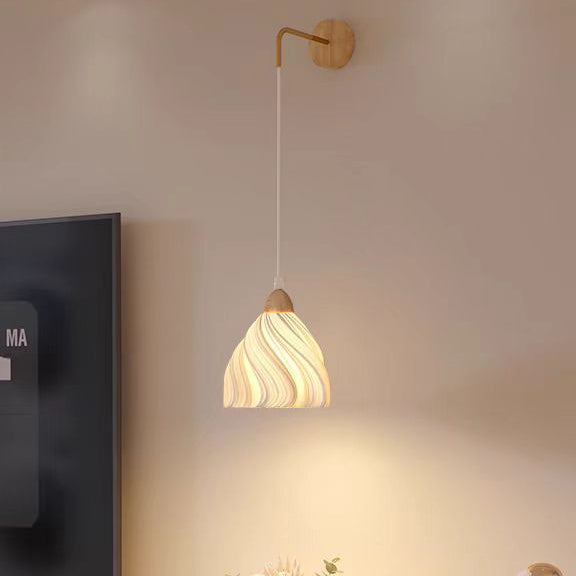 Lámpara de Aplique de Pared de 1 Luz Ajustable de Pétalo de Falda de Madera Nórdica Contemporánea para Mesita de Noche 