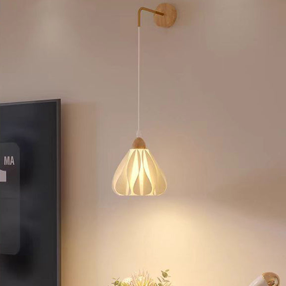 Lámpara de Aplique de Pared de 1 Luz Ajustable de Pétalo de Falda de Madera Nórdica Contemporánea para Mesita de Noche 