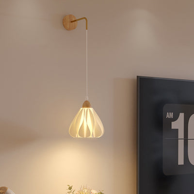 Lámpara de Aplique de Pared de 1 Luz Ajustable de Pétalo de Falda de Madera Nórdica Contemporánea para Mesita de Noche 