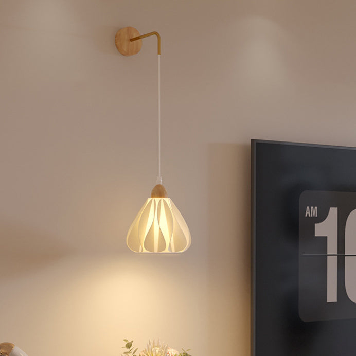 Lámpara de Aplique de Pared de 1 Luz Ajustable de Pétalo de Falda de Madera Nórdica Contemporánea para Mesita de Noche 