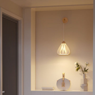 Lámpara de Aplique de Pared de 1 Luz Ajustable de Pétalo de Falda de Madera Nórdica Contemporánea para Mesita de Noche 