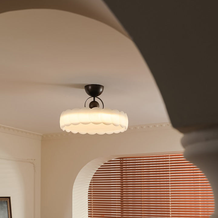 Zeitgenössisches Retro-Gummi-Holz-Eisen-Acryl-Durchsichtige Runde LED-Halbeinbau-Deckenleuchte für das Schlafzimmer 