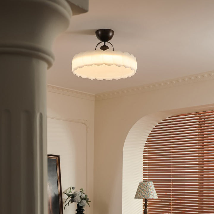 Zeitgenössisches Retro-Gummi-Holz-Eisen-Acryl-Durchsichtige Runde LED-Halbeinbau-Deckenleuchte für das Schlafzimmer 