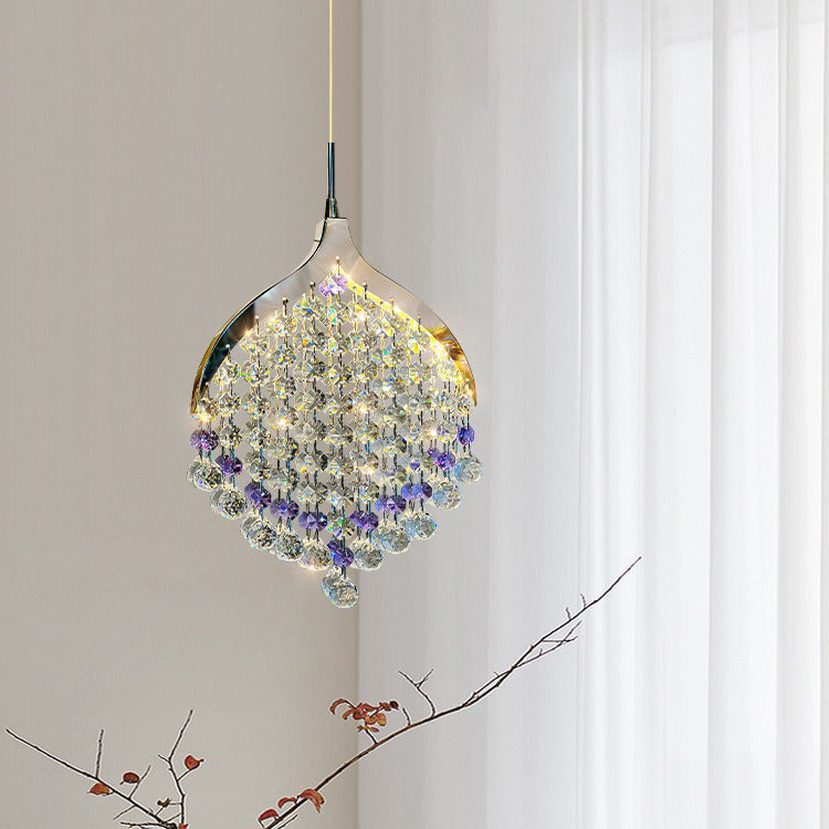Lustre suspendu à LED moderne en perles de cristal de luxe pour chevet 