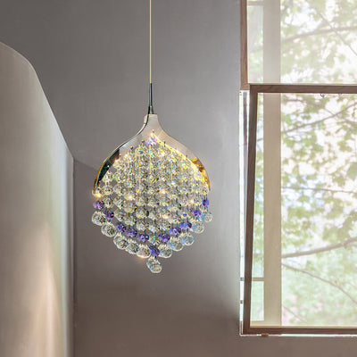 Lustre suspendu à LED moderne en perles de cristal de luxe pour chevet 