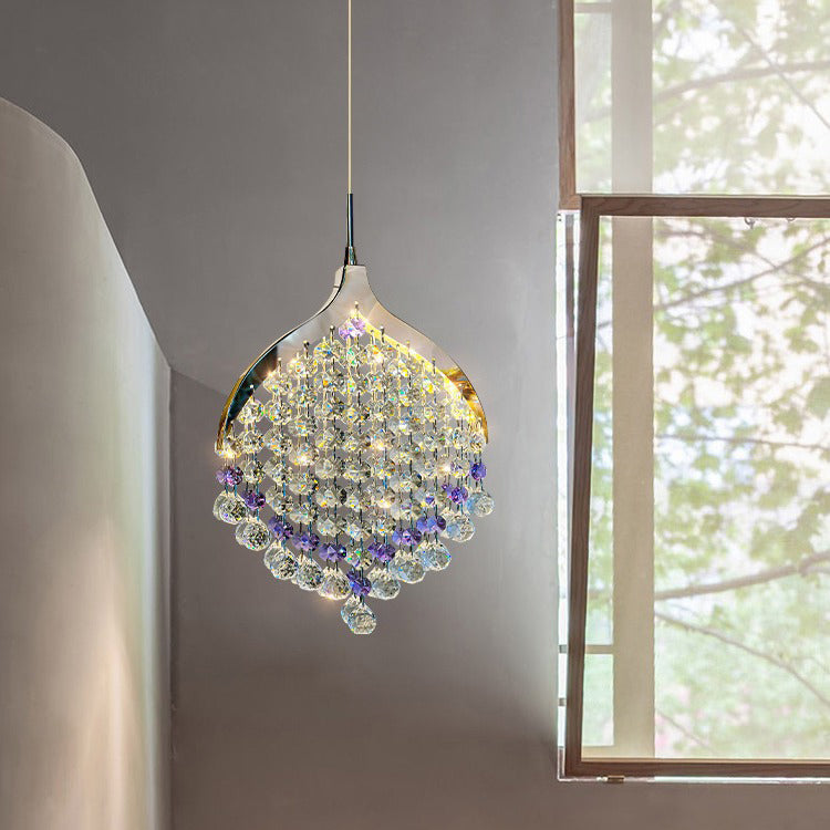 Lustre suspendu à LED moderne en perles de cristal de luxe pour chevet 