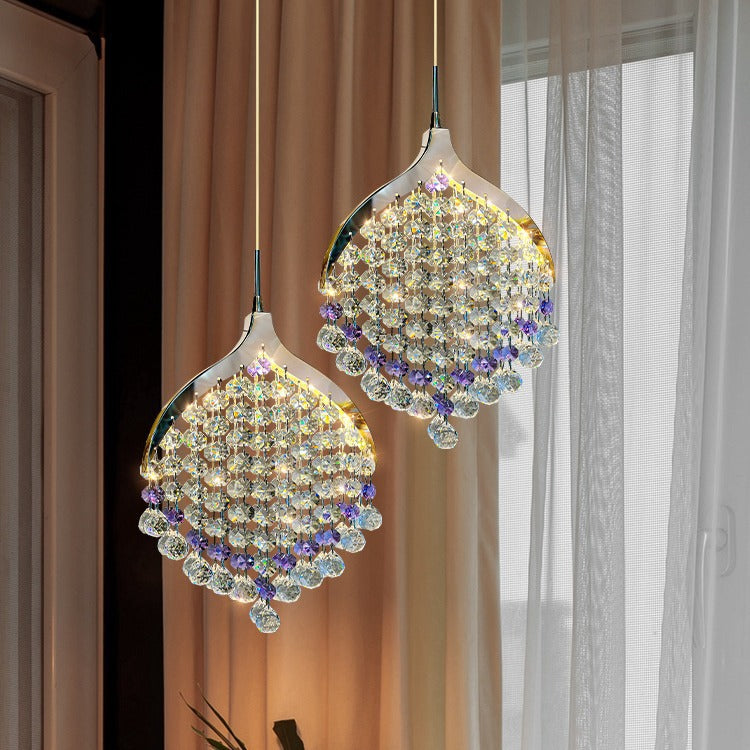Lustre suspendu à LED moderne en perles de cristal de luxe pour chevet 