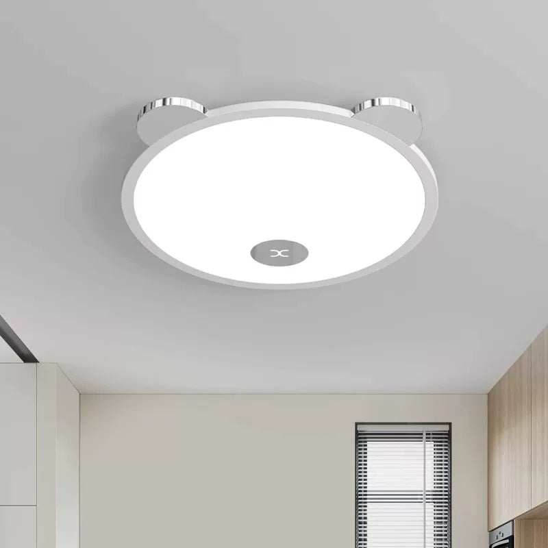 Lumière de plafond LED à montage affleurant en fer, aluminium et acrylique pour enfants, simplicité moderne, avec oreilles de panda amovibles, pour chambre à coucher 