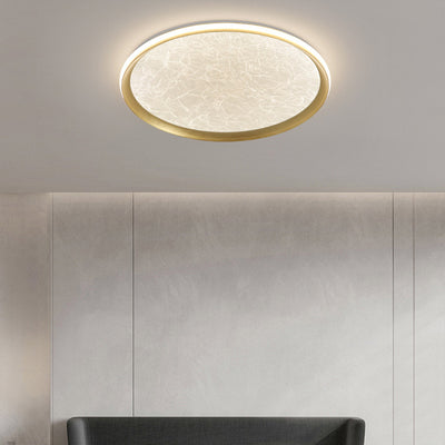 Plafonnier LED rond en aluminium, fer et acrylique scandinave contemporain avec texture en soie pour chambre à coucher 