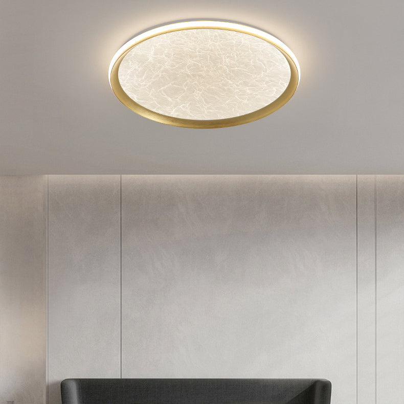 Plafonnier LED rond en aluminium, fer et acrylique scandinave contemporain avec texture en soie pour chambre à coucher 