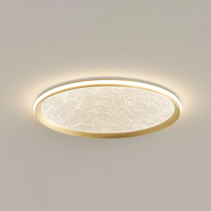 Plafonnier LED rond en aluminium, fer et acrylique scandinave contemporain avec texture en soie pour chambre à coucher 