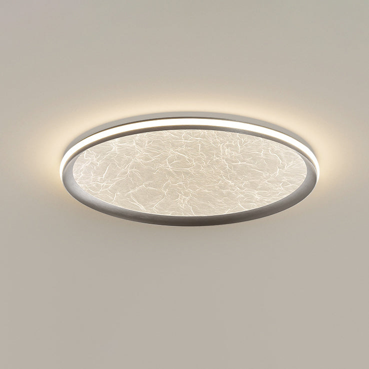Plafonnier LED rond en aluminium, fer et acrylique scandinave contemporain avec texture en soie pour chambre à coucher 