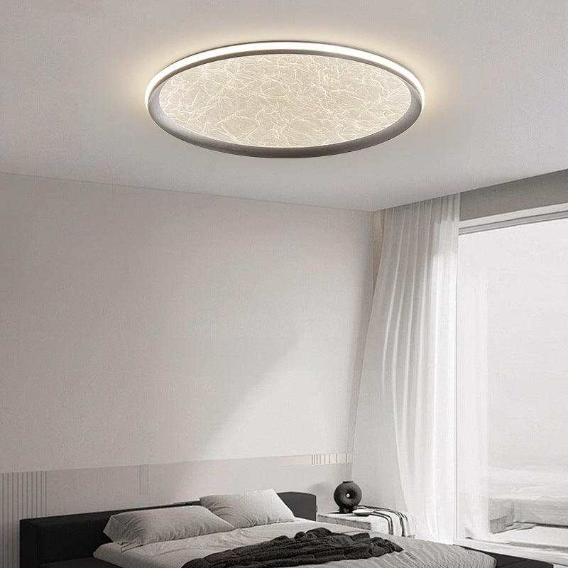 Plafonnier LED rond en aluminium, fer et acrylique scandinave contemporain avec texture en soie pour chambre à coucher 