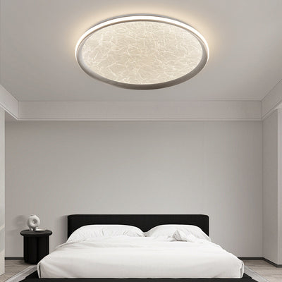 Plafonnier LED rond en aluminium, fer et acrylique scandinave contemporain avec texture en soie pour chambre à coucher 