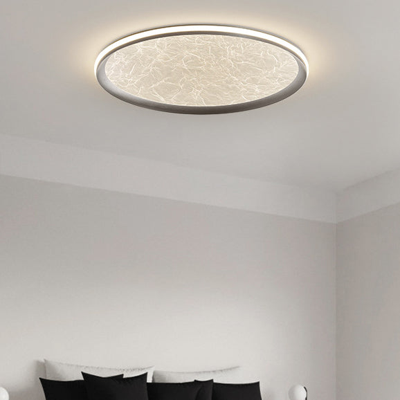 Plafonnier LED rond en aluminium, fer et acrylique scandinave contemporain avec texture en soie pour chambre à coucher 