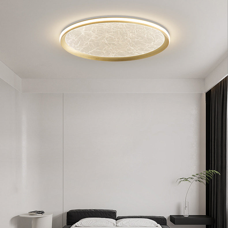 Plafonnier LED rond en aluminium, fer et acrylique scandinave contemporain avec texture en soie pour chambre à coucher 