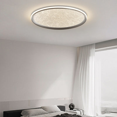 Plafonnier LED rond en aluminium, fer et acrylique scandinave contemporain avec texture en soie pour chambre à coucher 