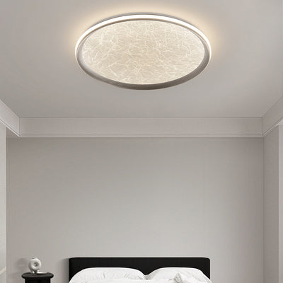 Plafonnier LED rond en aluminium, fer et acrylique scandinave contemporain avec texture en soie pour chambre à coucher 