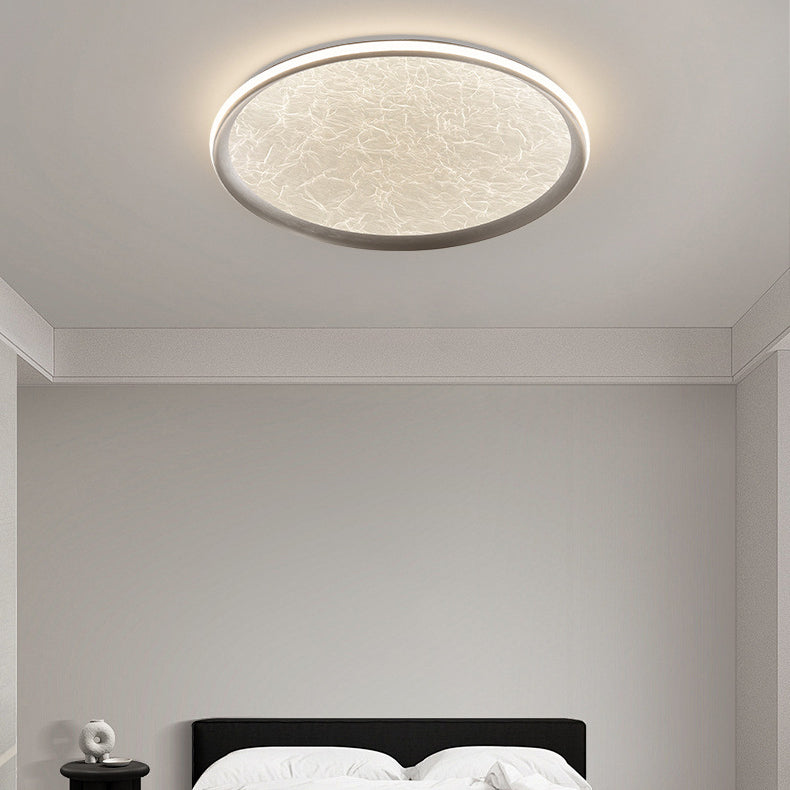 Plafonnier LED rond en aluminium, fer et acrylique scandinave contemporain avec texture en soie pour chambre à coucher 