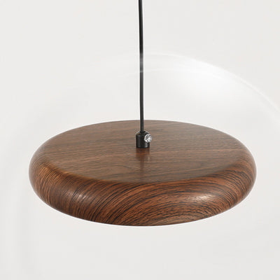 Suspension LED en fer rétro contemporain avec grain de bois rond en PVC pour salle à manger 