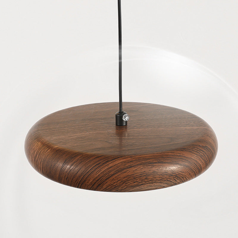 Suspension LED en fer rétro contemporain avec grain de bois rond en PVC pour salle à manger 