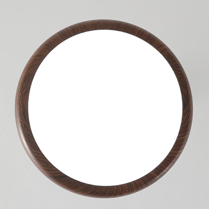 Suspension LED en fer rétro contemporain avec grain de bois rond en PVC pour salle à manger 