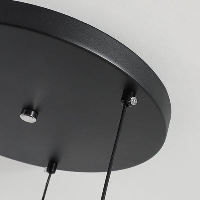 Suspension LED en fer rétro contemporain avec grain de bois rond en PVC pour salle à manger 
