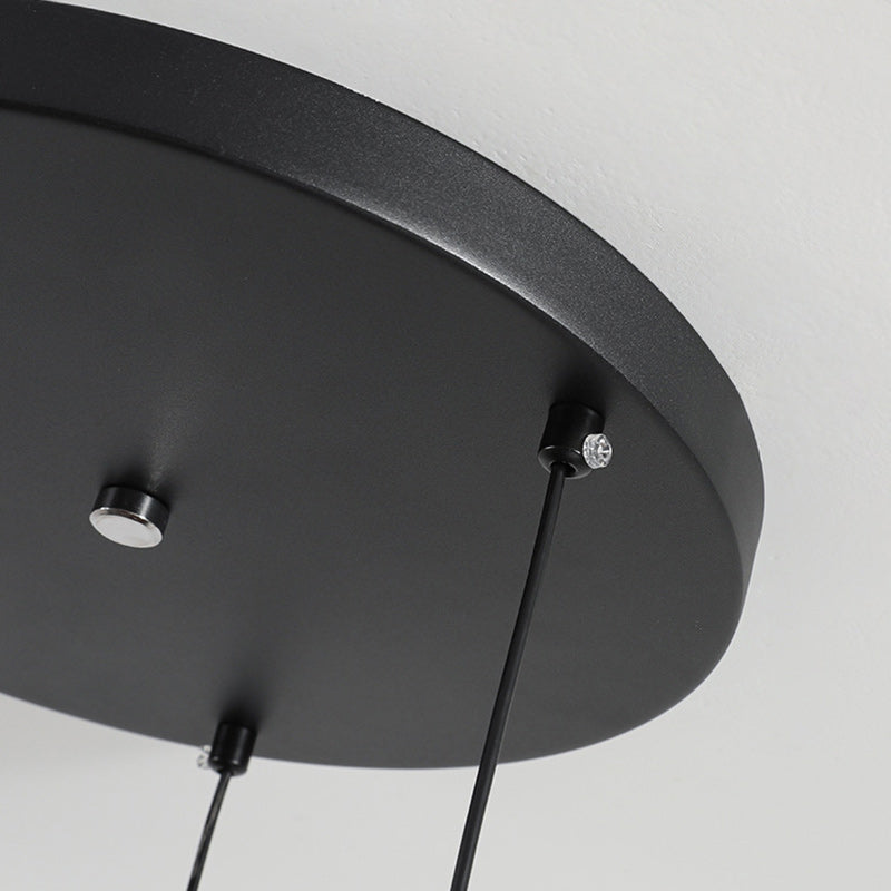 Suspension LED en fer rétro contemporain avec grain de bois rond en PVC pour salle à manger 