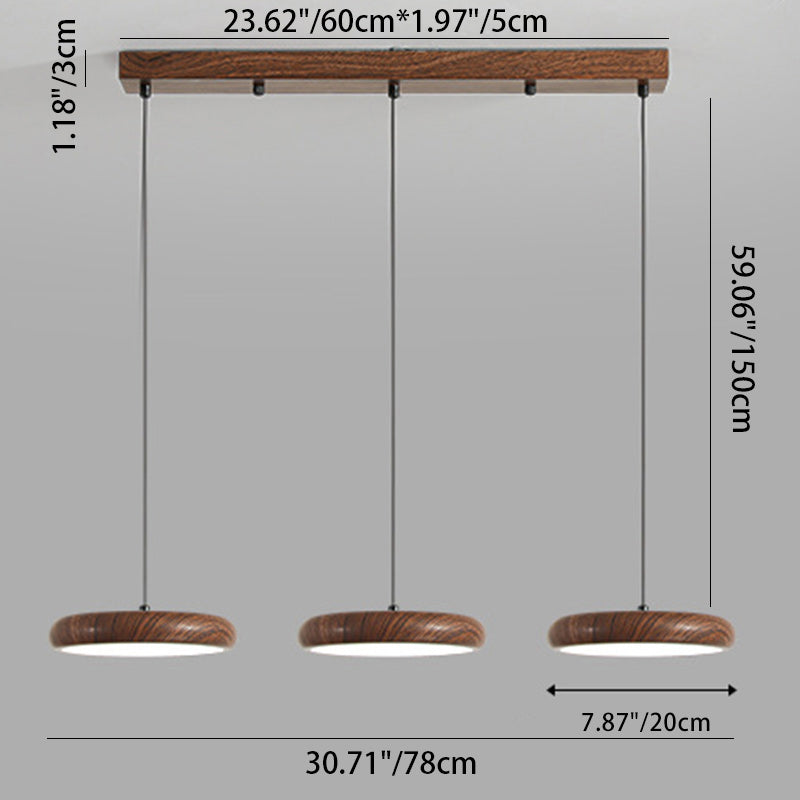Suspension LED en fer rétro contemporain avec grain de bois rond en PVC pour salle à manger 