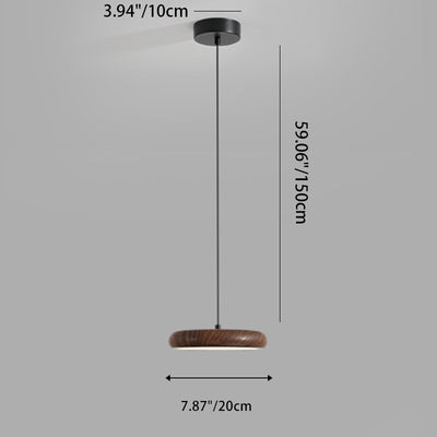 Suspension LED en fer rétro contemporain avec grain de bois rond en PVC pour salle à manger 