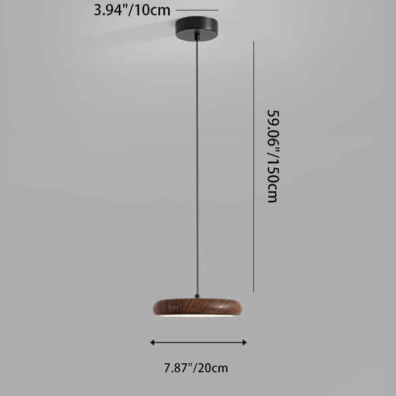 Suspension LED en fer rétro contemporain avec grain de bois rond en PVC pour salle à manger 