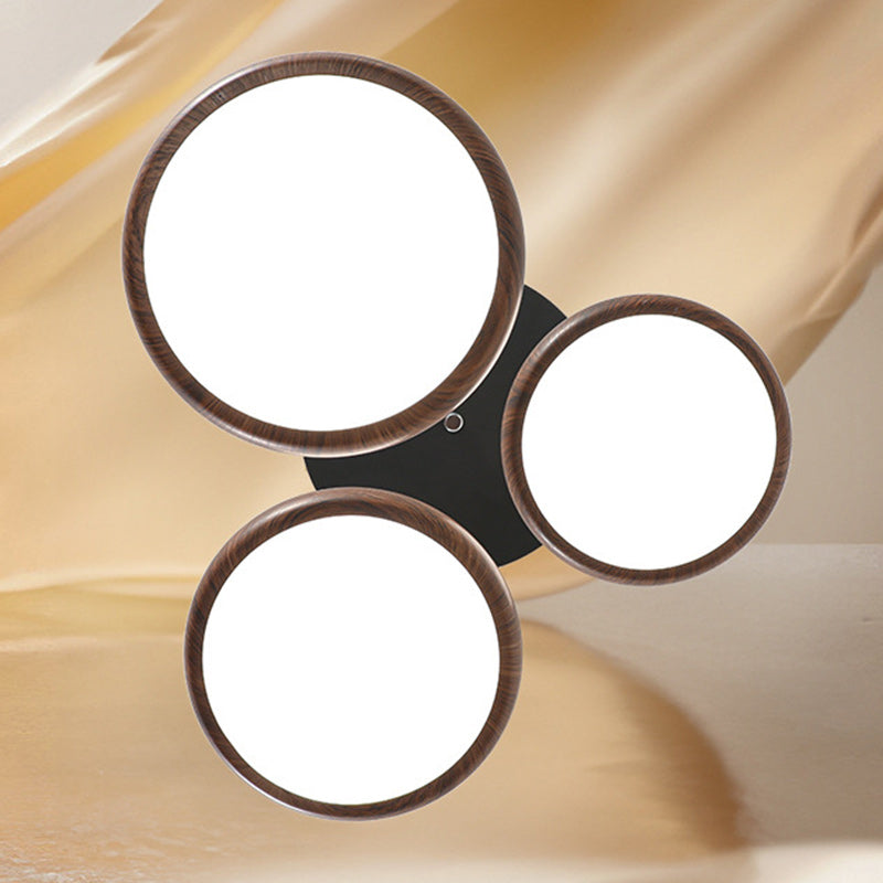Suspension LED en fer rétro contemporain avec grain de bois rond en PVC pour salle à manger 