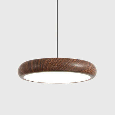 Suspension LED en fer rétro contemporain avec grain de bois rond en PVC pour salle à manger 