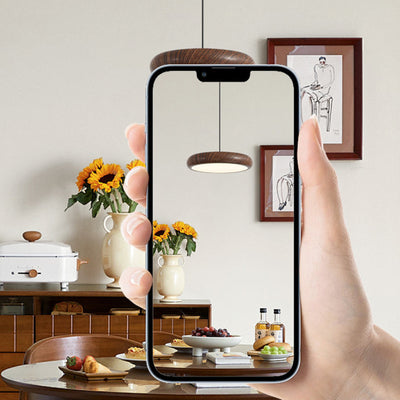 Suspension LED en fer rétro contemporain avec grain de bois rond en PVC pour salle à manger 