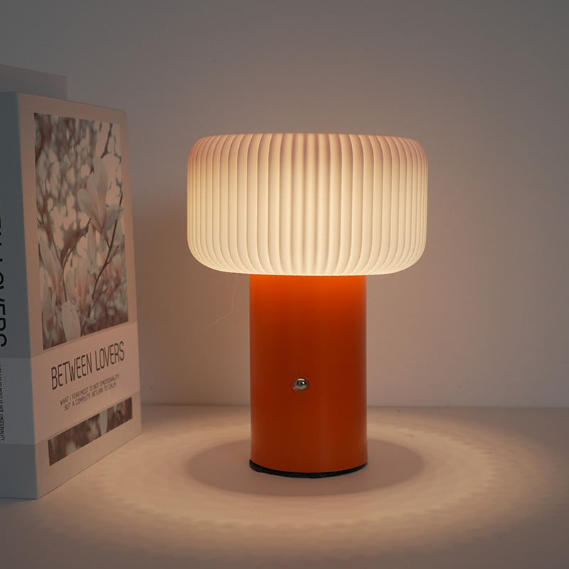 Contemporary Scandinavian Rechargeable Iron PC Cylinder Striped LED Table Lamp Night Light For Bedside