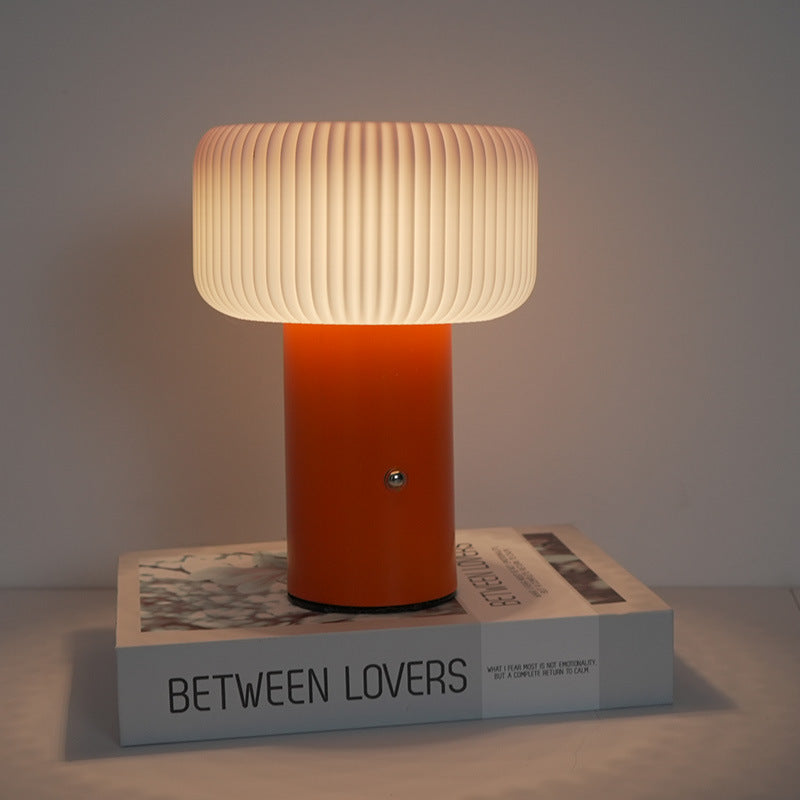 Contemporary Scandinavian Rechargeable Iron PC Cylinder Striped LED Table Lamp Night Light For Bedside