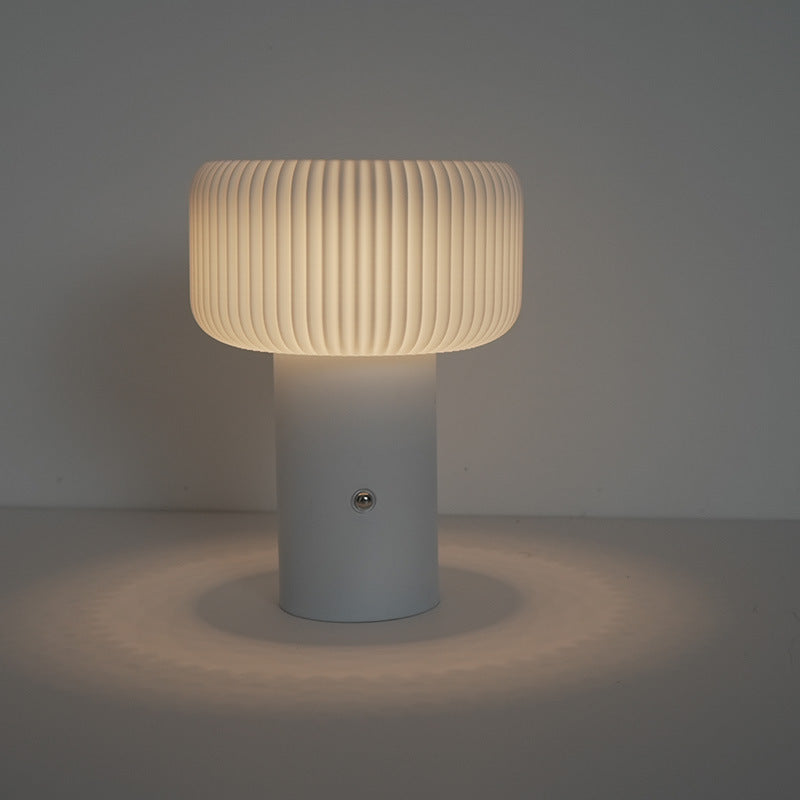 Contemporary Scandinavian Rechargeable Iron PC Cylinder Striped LED Table Lamp Night Light For Bedside