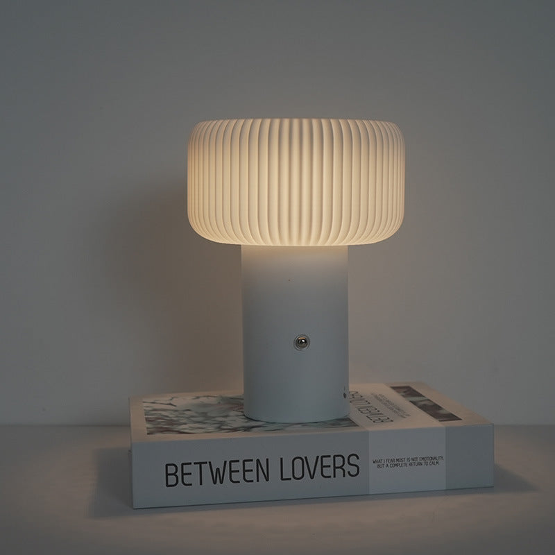 Contemporary Scandinavian Rechargeable Iron PC Cylinder Striped LED Table Lamp Night Light For Bedside