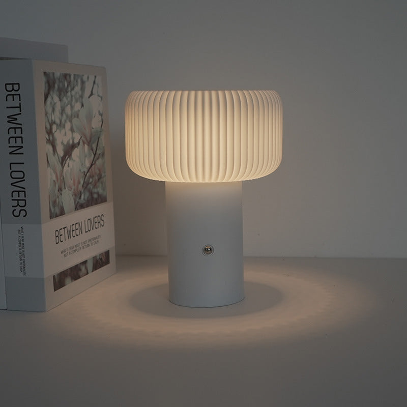 Contemporary Scandinavian Rechargeable Iron PC Cylinder Striped LED Table Lamp Night Light For Bedside