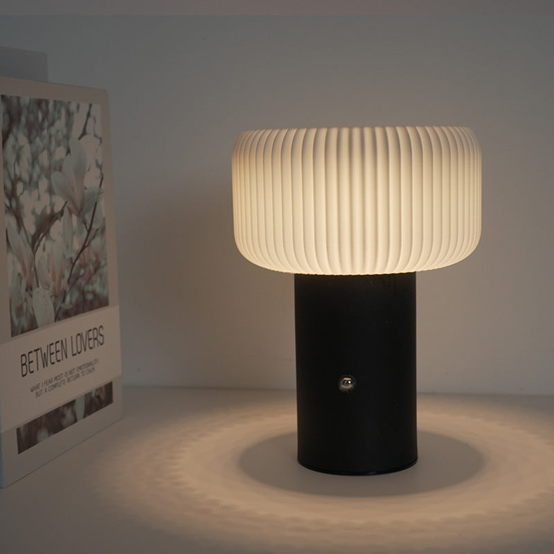 Contemporary Scandinavian Rechargeable Iron PC Cylinder Striped LED Table Lamp Night Light For Bedside