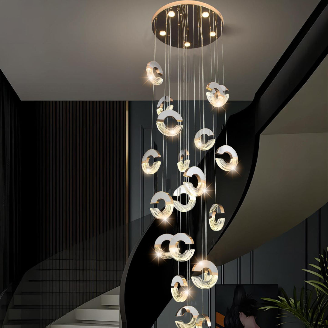 Lustres LED en cristal en forme de C en aluminium inoxydable de luxe moderne avec bulles pour salon 