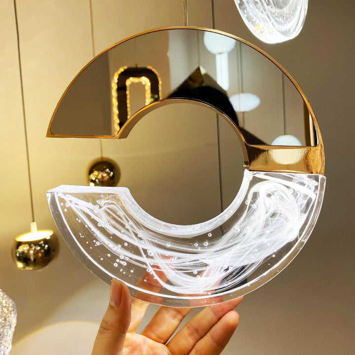 Lustres LED en cristal en forme de C en aluminium inoxydable de luxe moderne avec bulles pour salon 