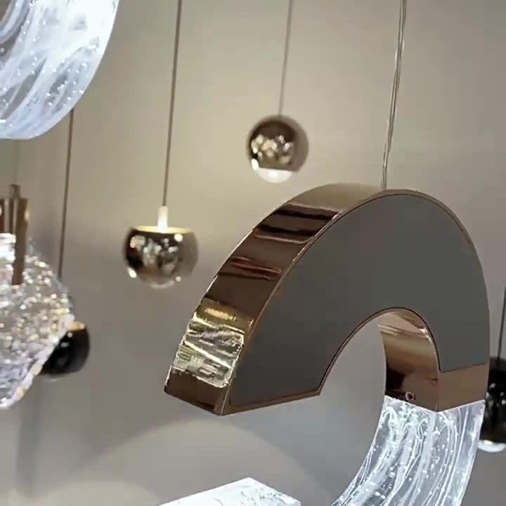 Lustres LED en cristal en forme de C en aluminium inoxydable de luxe moderne avec bulles pour salon 