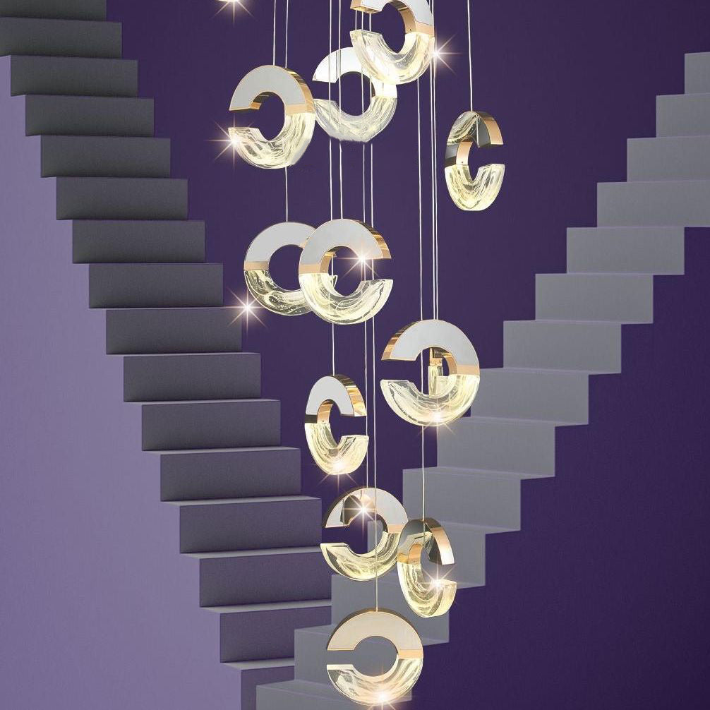 Lustres LED en cristal en forme de C en aluminium inoxydable de luxe moderne avec bulles pour salon 