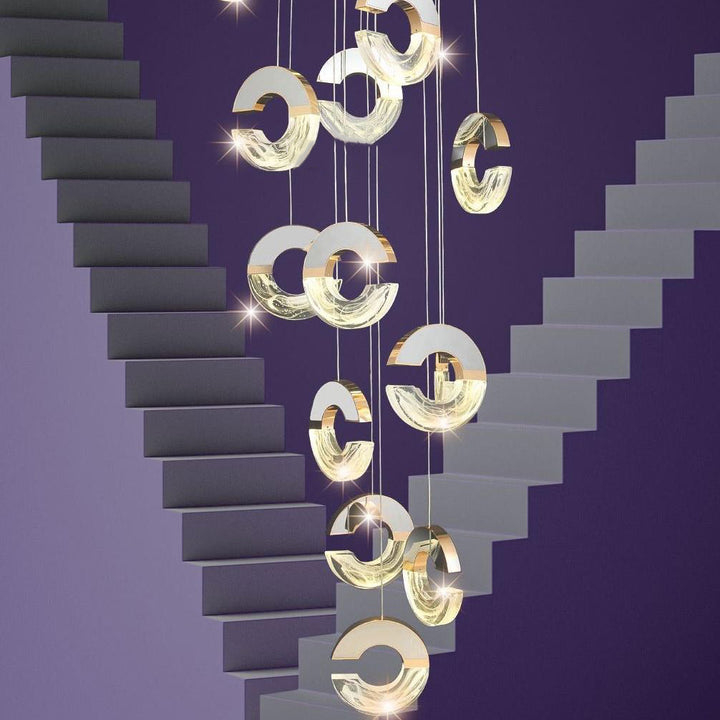 Lustres LED en cristal en forme de C en aluminium inoxydable de luxe moderne avec bulles pour salon 