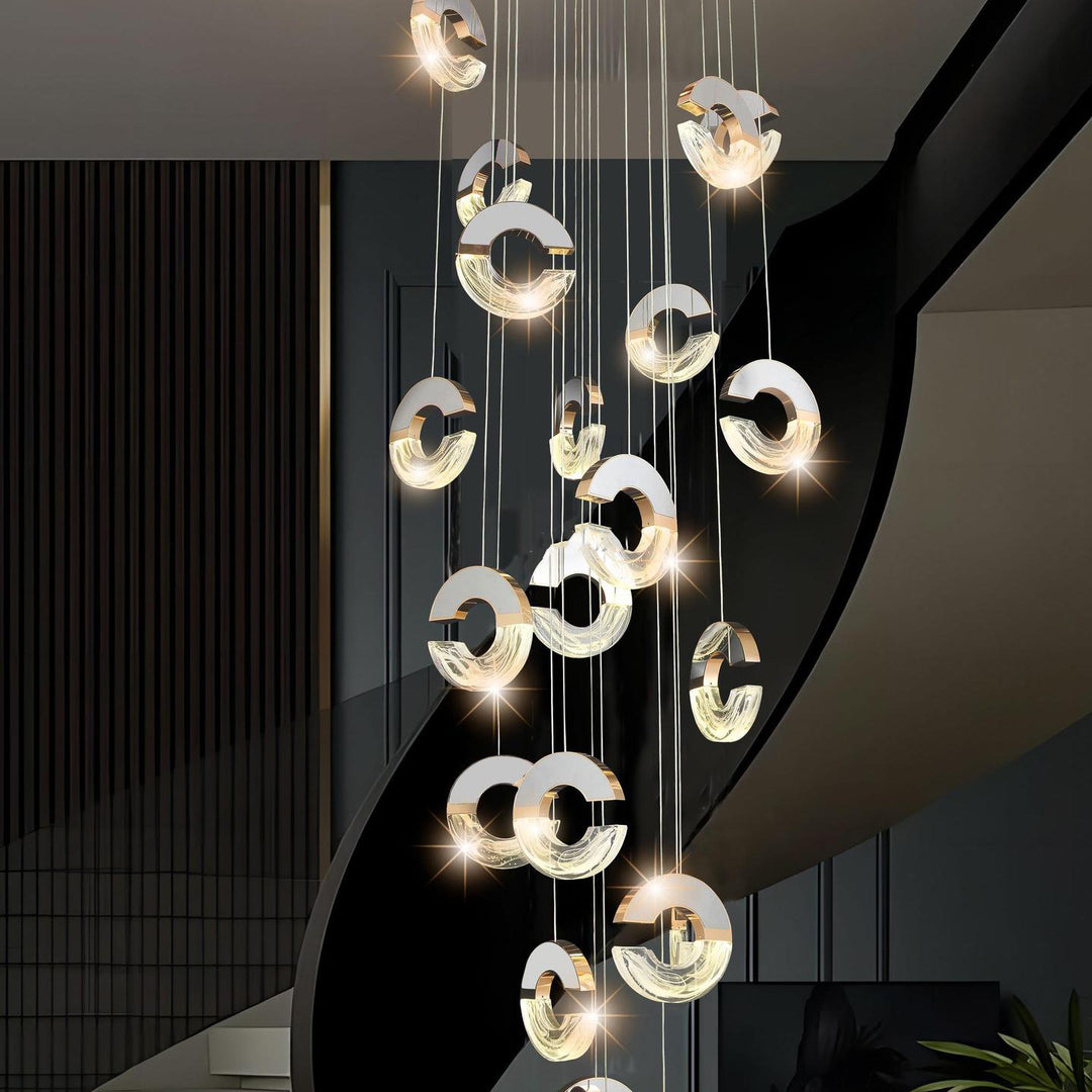 Lustres LED en cristal en forme de C en aluminium inoxydable de luxe moderne avec bulles pour salon 