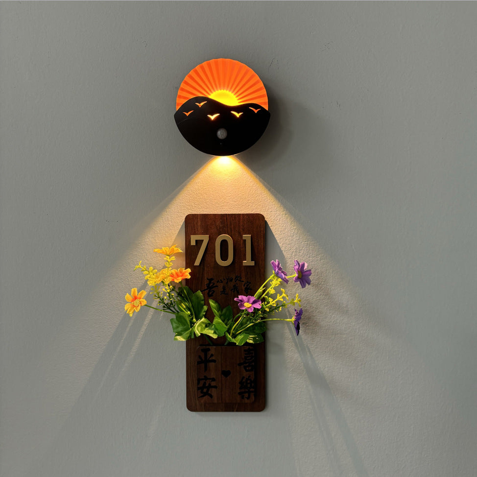 Lampe murale LED ABS au design Art Déco moderne avec batterie rechargeable et aimantée, en forme de lever de soleil, pour couloir 