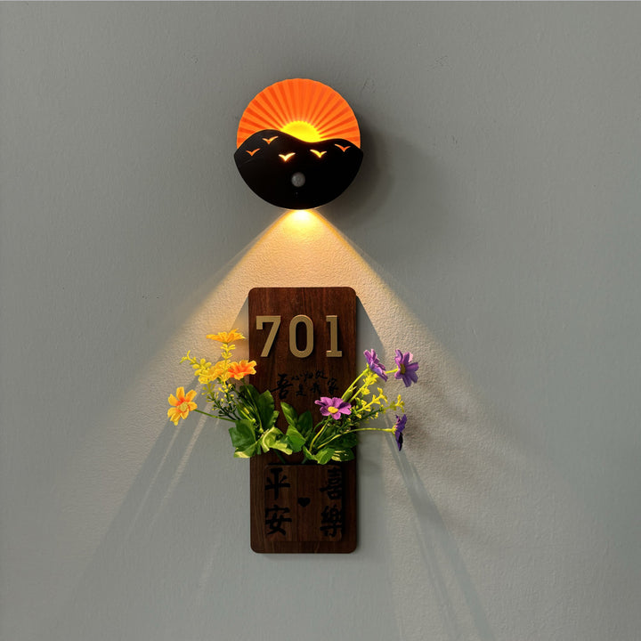 Lampe murale LED ABS au design Art Déco moderne avec batterie rechargeable et aimantée, en forme de lever de soleil, pour couloir 