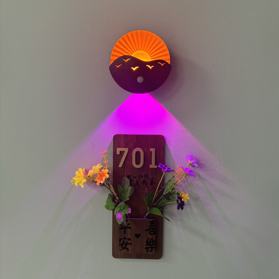 Lampe murale LED ABS au design Art Déco moderne avec batterie rechargeable et aimantée, en forme de lever de soleil, pour couloir 