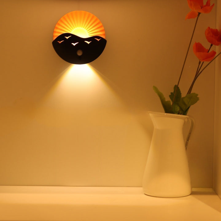 Lampe murale LED ABS au design Art Déco moderne avec batterie rechargeable et aimantée, en forme de lever de soleil, pour couloir 